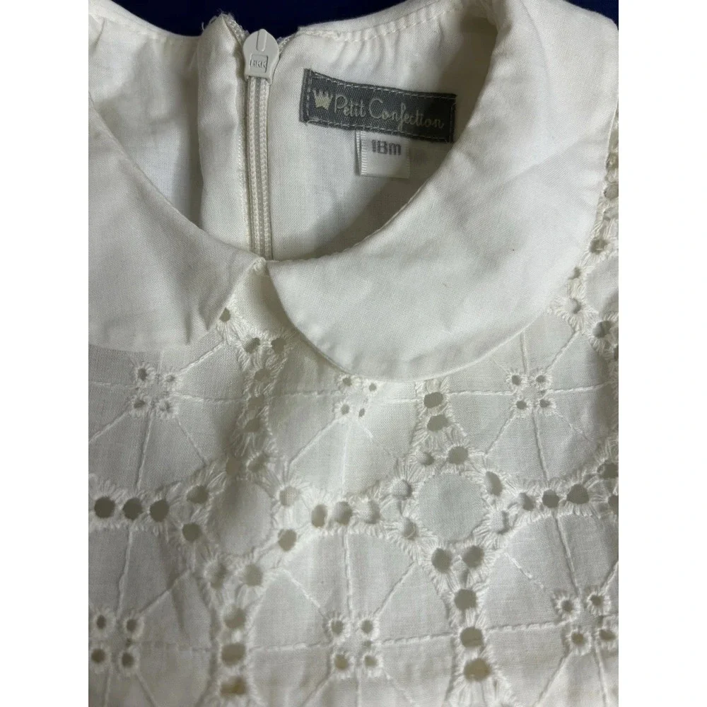 Petit Ami Girls White Eyelet Lace And Cotton‎ Dress Size 18 Months 18m Summer